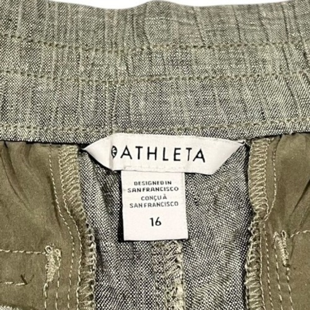 Athleta Voyager Linen Pants Women's 16 Olive Green Cropped Adjustable Waist - Picture 2 of 16